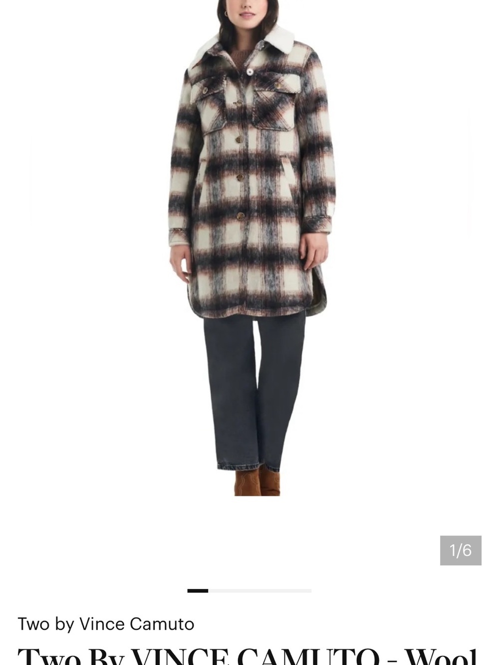 Two by Vince Camuto Plaid Wool-Blend Shacket in Cream, Black, Brown